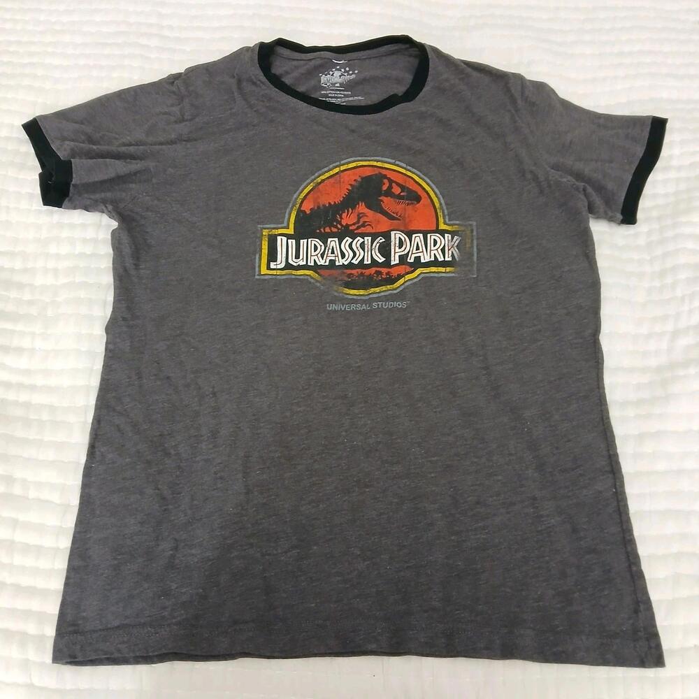 Jurassic Park Universal Studios Mens Graphic Print Gray T Shirt Size S Fast Ship